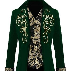 Men's Green Velvet Tailcoat costume  with Gold Detailing